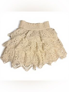 Show Me Your Mumu Eyelet Lace Ruffle Mini Skirt White Cottagecore Boho Size S
